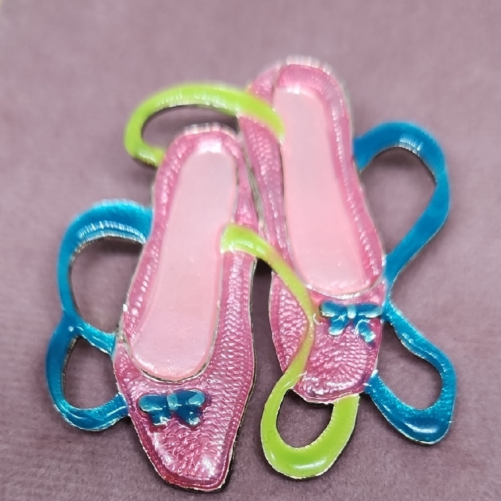 VINTAGE Pink and Blue Brooch Ballet Flats